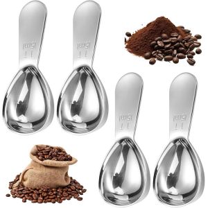 4 Pi&egrave;ces Cuill&egrave;re &agrave; Caf&eacute; Gradu&eacute;e Cuill&egrave;re &agrave; mesurer de 15 ml Cuill&egrave;re Doseuse &agrave; Caf&eacute; Poign&eacute;es Courtes Cuill&egrave;res &agrave; Soupe avec Poign&eacute;e Ergonomique pour Grains de Caf&eacute; Poudre Sucre Farine(Argent) - Neuf