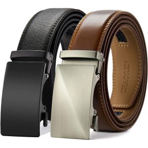 Lot De 2 Ceintures Automatiques En Cuir Pour Homme,35 Mm,Avec Cliquet,Découpable Sur Mesure,Idéal Comme Cadeau,Noir/Marron Caramel Classique,Taille 100-115cm(Gesamtlänge 135cm) - Neuf