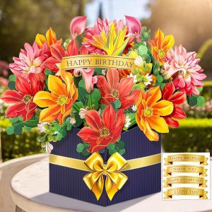 Carte Anniversaire Femme, Dahlia Rouge Carte Anniversaire avec Enveloppe et DIY Autocollants, Romantique Fleurs Carte Pop Up pour Maman Femme Petite Amie Tante, Cadeau Fete des Meres - Neuf