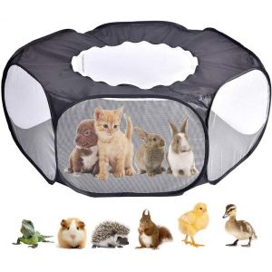 Parc Pour Petits Animaux, Lapins, Cochons D'inde, Tente Avec Couvercle, Parc Pour Animaux De Compagnie, Clôture D'exercice Portable Pour Chiot, Chaton, Hamster (Noir) - Neuf