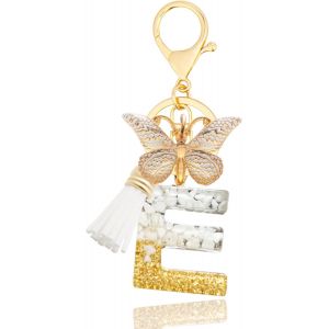 KAL-Porte-Cl&eacute;s Avec Lettre, Keychains Lettre Avec Papillons Pompon Pendentif, Alphabet Porte-Cl&eacute;s, Porte-Cl&eacute;s Initiale Pour Femmes Filles Sac &Agrave; Main Bagages D&eacute;coration - Neuf
