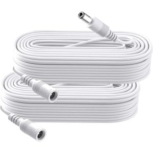 Lot de 2 c&acirc;bles d'extension d'alimentation CC 5 m,Prise 5,5 mm x 2,1 mm,DC 5 V 6 V 9 V 12 V 24 V,pour cam&eacute;ras de s&eacute;curit&eacute;,routeur,imprimante,Bande LED-Blanc - Neuf