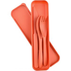 Couvert Plastique Avec Étui, Couvert Camping Portable Couvert De Voyage, 2 Ensemble De Couverts Pique Nique Pour Lunch Box, École Ou Usage Quotidien (Jaune + Orange) - Neuf