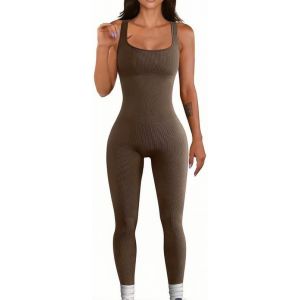 Jumpsuit Femme Combinaison Moulante Femme Combinaison Sans Manches Bodysuit Col Carr&eacute; Vetement De Sport C&ocirc;tel&eacute; Une Pi&egrave;ce Jumpsuit Pour Gym Sports Fitness Club - Neuf