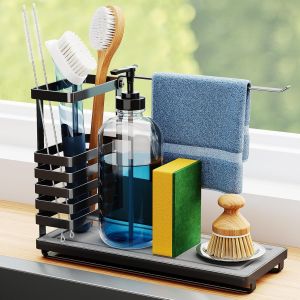 Organiseur Multifonction Pour &Eacute;vier De Cuisine Et De Salle De Bain Avec Support De Brosse Sur&eacute;lev&eacute;,Base En Terre De Diatom&eacute;e &Agrave; S&eacute;chage Rapide,Rangement Peu Encombrant Pour Bouteilles De - Neuf