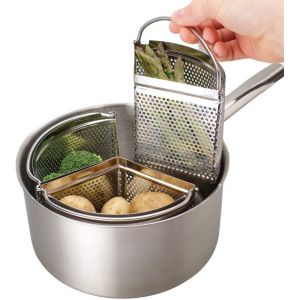 JEXNOVASHOP-Pan Triple Divider/Separator Set - &Eacute;conomise De L'Energie Et De L'Espace. Cuisson Ou Cuisson &agrave; La Vapeur. Tamis En Acier Inoxydable De 18 cm. L&eacute;gumes, Pommes De Terre, Moules, P&acirc;tes, Oeuf - Neuf