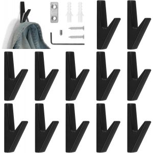 12pcs porte manteau mural, patere murale salle de bain pour cuisine,crochet salle de bain crochet salle de bain,bureau, placard, capacit&eacute; de charge jusqu'&agrave; 20 kg Argent (Noir-12pcs) - Neuf