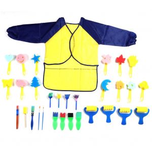 Ensemble De 31 Outils De Dessin Pour Enfants, Eponge, Pinceau, Peinture, Avec Tablier - Neuf