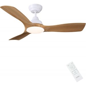 Ventilateur De Plafond Avec Lumières Et Télécommande, Plafonnier Ventilateur 42'' 3 Pales En Bois, Dc Réversible Silencieux, Led De Température Tricolore Mable, 6 Vitesses Pour Cha[VEN750322] - Neuf