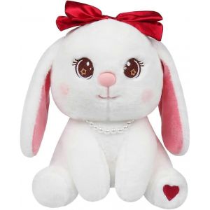 Peluche Lapin Mignon, Oreiller En Peluche Kawaii Avec Noud Papillon, Cadeau Pour Garcons Et Filles, Blanc (22 Cm) - Neuf
