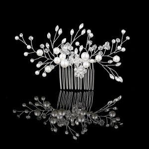 Kalvd-Peignes Cheveux De Mariage De Mariée Femmes Strass Perle Pince Bijoux De Tete Cheveux De Mariée Fleur Argent Cristal Barrette Accessoire Cheveux Mariage Pour Femme Et Filles Mariées - Neuf