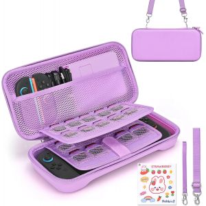 Gjfty-Pochette Switch 2 Pour Ns Switch 2 (2025), Housse Switch 2 Avec 19 Emplacements Pour Cartes De Jeu, Protection Switch 2 Comprenant Une Bandoulière, Une Dragonne Et Des Autocollants (Violet) - Neuf