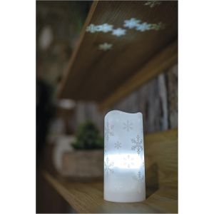 FABUR-Bougie LED robuste avec projecteur, motif flocons de neige en blanc froid, dimensions : 7 x 15 cm, alimenté par USB ou par piles (3 x AAA), durée de vie 10 000 heures, IP20 intérieur, DCPC05, - Neuf