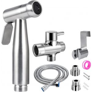 JGD-Douchette Wc Kit Complet - Kit Douchette Wc avec Vanne 3 Voies (1/2"-3/8") I Tailles Standards France (Argent) - Neuf