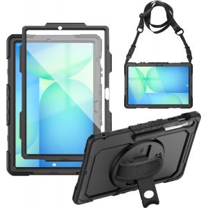 Coque Antichoc Pour Samsung Galaxy Tab S10 Fe Plus (13,1"") 2025, &Eacute;tui De Protection Robuste Avec Protecteur D'&Eacute;cran, 360&deg; Support Rotative, Dragonne, Bandouli&egrave;re Et Porte-Stylet U2013 Noir - Neuf