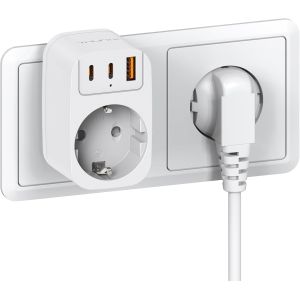 JGD-Compact Multiprise Murale 3 USB (2 Type-C),Prise Multiple USB C, Electrique Prise 1 Sortie AC 4000W pour Les Voyages,Bureau, Maison-Blanc - Neuf