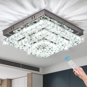 Subzonal-Lustres En Cristal Plafonnier Led En Cristal 11.8"" Chandelier Moderne Encastr&eacute; Carr&eacute; Pour Chambre &Agrave; Coucher, Salle &Agrave; Manger, Couloir, Dimmable Par T&eacute;l&eacute;commande - Neuf