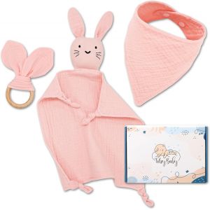 YEMAESRE-Coffret Cadeau Naissance Bébé - Kit Pour Fille Et Garcon Avec Doudou Bebe Anneau De Dentition Et Bavoir Doux Cadeau Ideal Baby Shower Et Premier Age Rose - Neuf