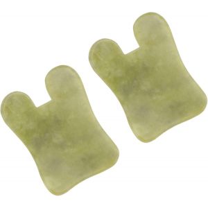 Sjzg-Lot De 2 Outils Gua Sha En Jade Naturel Plaques De Massage Visage Outil Pratique Pour Soins Peau Vert Solide -Relaxation - Neuf