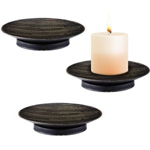KALANKA-Lot de 3 bougeoirs décoratifs en fer de 11,9 cm - Noir - Élégant support pour bougies piliers LED et cire, mariages, cônes d'encens - Décoration d'intérieur - Neuf