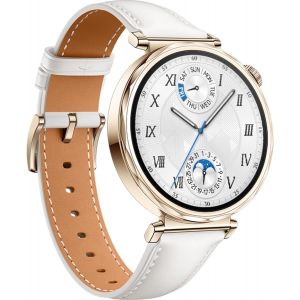 Montre Connect&eacute;e Watch Gt 5 41 Mm Dor&eacute; En Acier Inoxydable Avec Bracelet En Cuir Reconstitu&eacute; Blanc[Z860] - Neuf