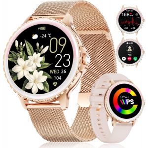 Montre Connect&eacute;e Femme Appels T&eacute;l&eacute;phonique Pour Android Ios 1,27"" Hd Rose Dor&eacute; Acier Inoxydable Smartwatch Ronde,Fr&eacute;quence Cardiaque,Moniteur De Sommeil,Podom&egrave;tre,Calories,100+ Sport Mode - Neuf