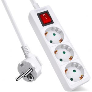 Power Strip With 3 Sockets And Switch, Cable 1.5 M, 3 Outlets For Home, Office And Travel, Max 3680 W, 16 A, 250 V, White, 1 Pc - Neuf