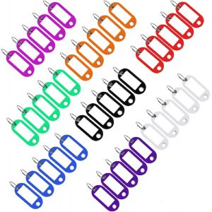 Lot de 40 porte-clés de voyage en plastique avec anneaux pour clés et étiquettes d'identification (8 couleurs) - Neuf
