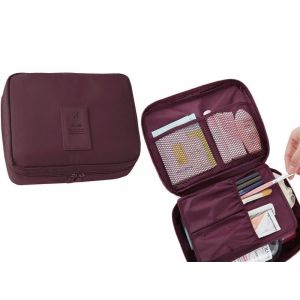 Trousse de toilette de voyage, organiseur de pinceaux de maquillage, rangement de cosmétiques, rouge vin - Neuf