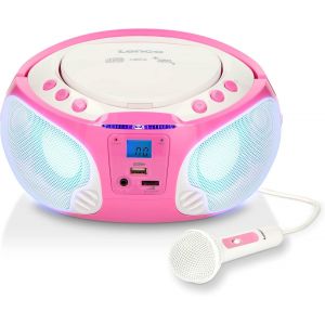 Scd-650 - Radio Cd - Chaîne Stéréo - Boombox - Lecteur Cd Portable - Usb - Mp3 - Radio Fm - Bluetooth 3.0 - Eclairage Led - Fonctionnement Sur Piles Ou Secteur - Fonction Sing-A-Long - Rose - Neuf