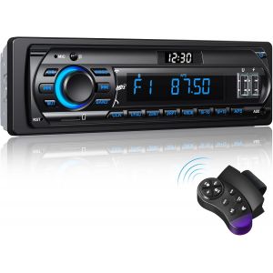 RDS Autoradio Bluetooth 5.0, Poste Radio avec LCD Affichage Horloge, 7 Couleurs &Eacute;clairage, 4x65W Autoradio 1 Din pour 9-24V Voiture, Supporte Main Libre/FM/AM/2 USB/AUX/SD/TF/MP3 - Neuf