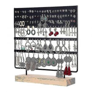 M&eacute;tal Boucle D'oreille Organisateur Bijoux Pr&eacute;sentoir Support + Bois Base-3 Couches - Neuf