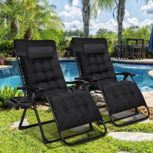 2x Bain De Soleil Chaise Longue Fauteuil De Terrasse Pliant En Acier 86x75x113cm Noir Maille Teslin Avec Porte Boisson - Neuf