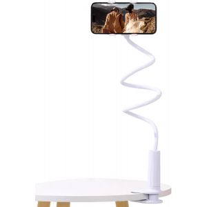Support T&eacute;l&eacute;phone Pour Lit Et Bureau, Flexible &Agrave; Long Bras Porte Telephone Bureau R&eacute;glable 360&deg;, Support Universel Avec Pince Pour Pour Films Et Appels (Blanc)[Z470] - Neuf