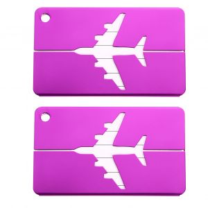 Lot de 2 etiquettes de bagage tendance en aluminium pour valise de voyage (violet) - Neuf