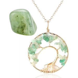 Women's Crystals And Healing Stones Necklace Gold/Platinum Plated Brass Wire Natural Moonstone/Pink Quartz/Amethyst Quartz/Carnelian/Jade Handmade Winding Tree Of Life Pendant Chai[Col9220256] - Neuf