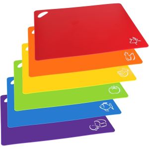 Lot De 6 Planches &Agrave; D&eacute;couper, Flexibles, Passent Au Lave-Vaisselle, Sans Bpa, Antid&eacute;rapantes, En Plastique, Avec Symboles Alimentaires, Grand Format 38 X 30,5 Cm - Neuf