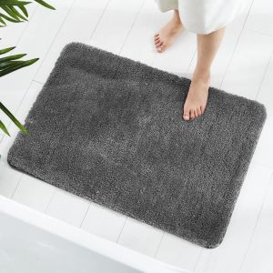 KAL-Tapis De Salle De Bain, 50 X 80Cm Moelleux Microfibre Absorbant Antidérapant Tapis De Bain, Tapis De Bain Lavable Pour Baignoire, Douche Et Salle De Bain (Charbon) - Neuf