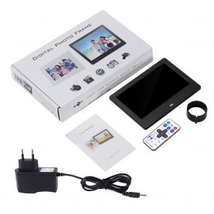 Cadre photo numerique HD 7 pouces 1024 x 600, reveil, lecteur de musique et de films (noir, prise UE) - Neuf