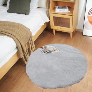 Sjzg-Tapis Rond Gris Chambre 90cm Moelleux Tapis Fausse Fourrure Doux Salon Lavable Descente De Lit Poil Ras - Neuf