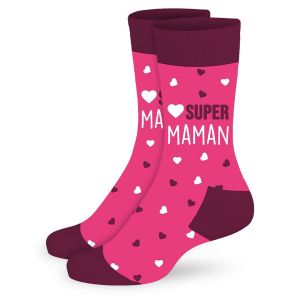 Promotion ! Chaussettes Coton Tendresse 'super Maman' Rose - Taille Unique - Neuf