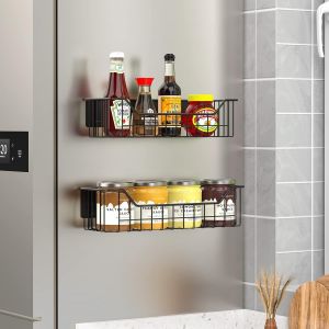 Cauc-&Eacute;tag&egrave;re Magn&eacute;tique Pour R&eacute;frig&eacute;rateur,2 Pi&egrave;ces M&eacute;taux Porte-&Eacute;pices Magn&eacute;tique &Eacute;tag&egrave;re &Agrave; &Eacute;pices Etagere Cuisine &Eacute;tag&egrave;re Murale Sans Percage Etag&egrave;re R&eacute;frig&eacute;rateur Organisateur(Noir) - Neuf