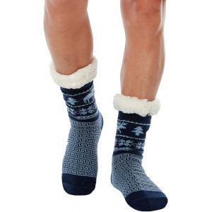 Chaussettes Chaudes Doublées En Polaire Antidérapantes Épaisses Pour Homme Motif Cerf De Noël - Neuf