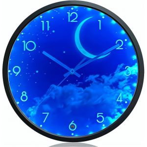 OCEST Veilleuse Horloge Murale Lune pour Chambre à Coucher, 30,5 cm, silencieuse, Fonctionne à Piles, pour Salon/Cuisine, Grand écran numérique, Cadeau d'anniversaire pour garçons et Filles, lumière - Neuf