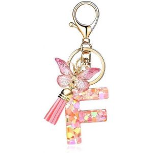 KAL-Lettre Porte-Clés Pour Fille Femme-Avec Initiale Rose Porte-Clés Fille Lettre Porte-Clés Papillon Sac Avec Initiale A-Z 26 Lettre Initiale Pendentif-Cadeau S?urs Amitié Fille Femme - Neuf