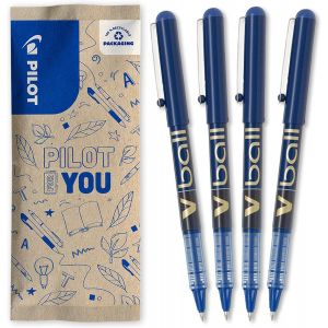 Tianyi-- Lot De 4 V-Ball 07 - Stylos Roller À Encre Liquide - Pointe Conique Moyenne Pour Une Ecriture Fluide Et Précise - Séchage Rapide - Bleu - Pointe Moyenne - Neuf
