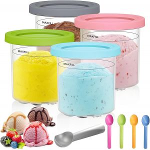 Druuzyl 4 Pi&egrave;ces Pot Pour Creamy, R&eacute;cipient Creami Pour La Machine &Agrave; Glace Ninja Creami, Accessoires Pour Machines &Agrave; Glace Pour La S&eacute;rie Nc301 Nc300 Nc299amz Sans Bpa Et Lave-Vaisselle[Z336] - Neuf