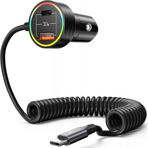 JGD-Chargeur de voiture USB C 60 W super rapide PD3.0 & QC3.0 & PPS avec câble de type C rapide de 1 m, adaptateur de voiture à 3 ports rapides pour iPhone/Samsung/Moto/Huawei/Xiaomi/Android/iPad Pro - Neuf