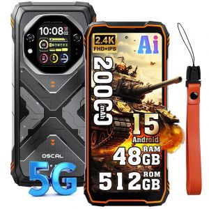 Oscal TANK 1 5G T&eacute;l&eacute;phone Portable Incassable 20000mAh Smartphone Android 15, 6.78" 2.4K 48Go+512Go 64MP NFC Dual SIM GPS - Orange - Neuf