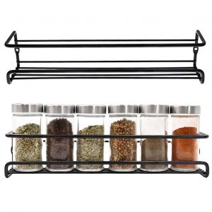 Lot De 2 Supports À Épices Muraux (29 × 6,5 Cm, Noir), Adaptés Aux Armoires De Cuisine, Garde-Manger, Portes D'armoires, Organiseur À Suspendre Robuste. - Neuf